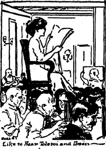 Newlander female reader Chic Trib Aig 14 1910 drawing